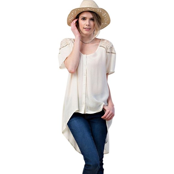 Kori America Lace Shoulder Blouse, Ivory - Picture 2 of 3